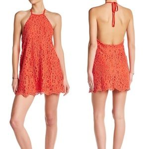 NBD Orange Lace Halter Top Dress